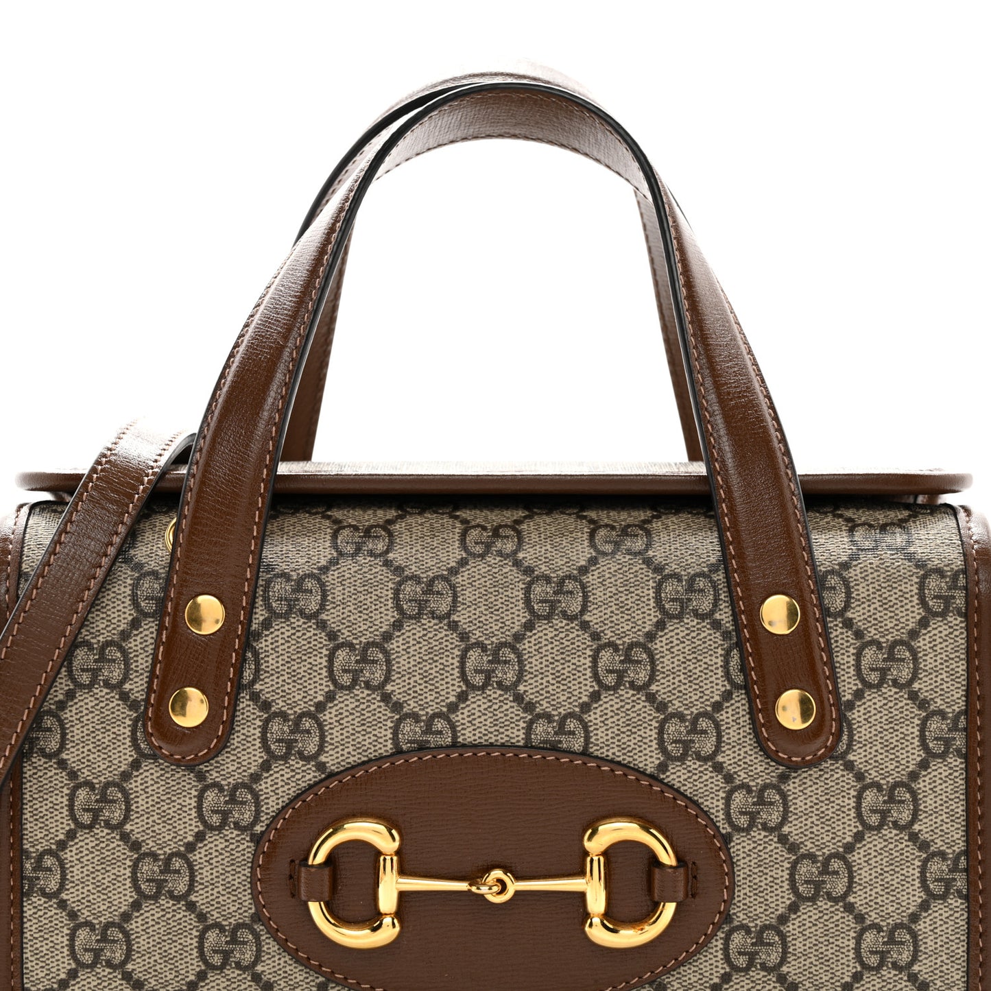 GG Supreme Monogram Azalea Calfskin Mini Horsebit 1955 Foldover Top Handle Bag Beige Ebony Brown Sugar