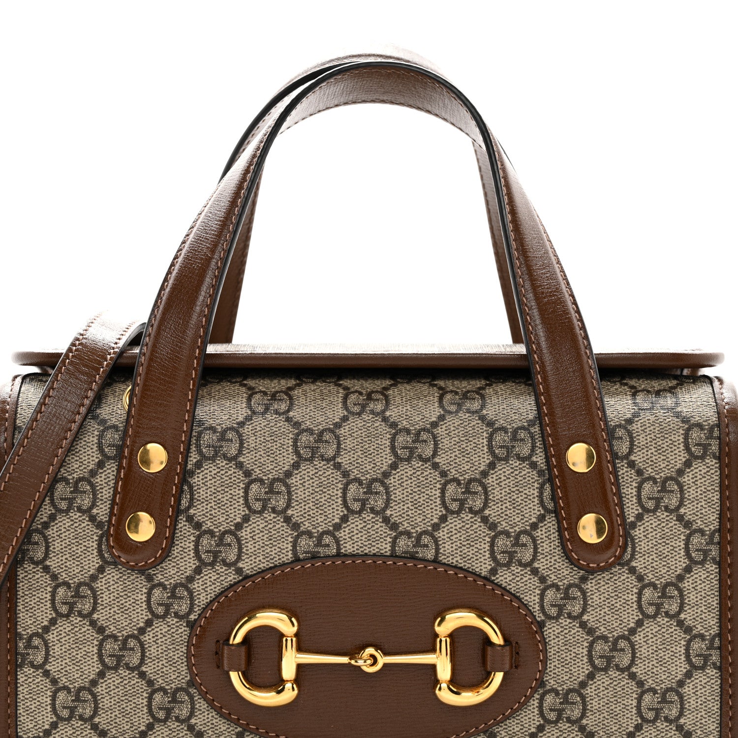 Gucci GG Supreme Monogram Azalea Calfskin Mini Horsebit 1955 Foldover Top Handle Bag Beige Ebony Brown Sugar 9 of 11