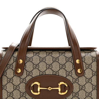 Gucci GG Supreme Monogram Azalea Calfskin Mini Horsebit 1955 Foldover Top Handle Bag Beige Ebony Brown Sugar 9 of 11