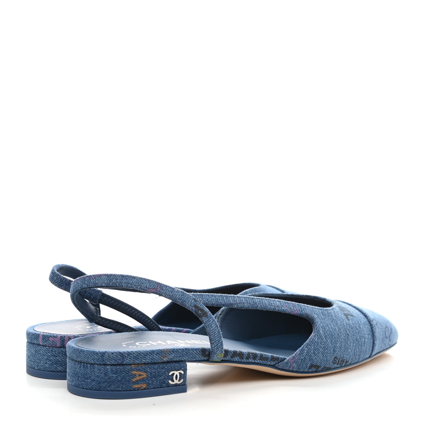 Denim Cap Toe CC Slingback Flats 40 Light Blue Multicolor