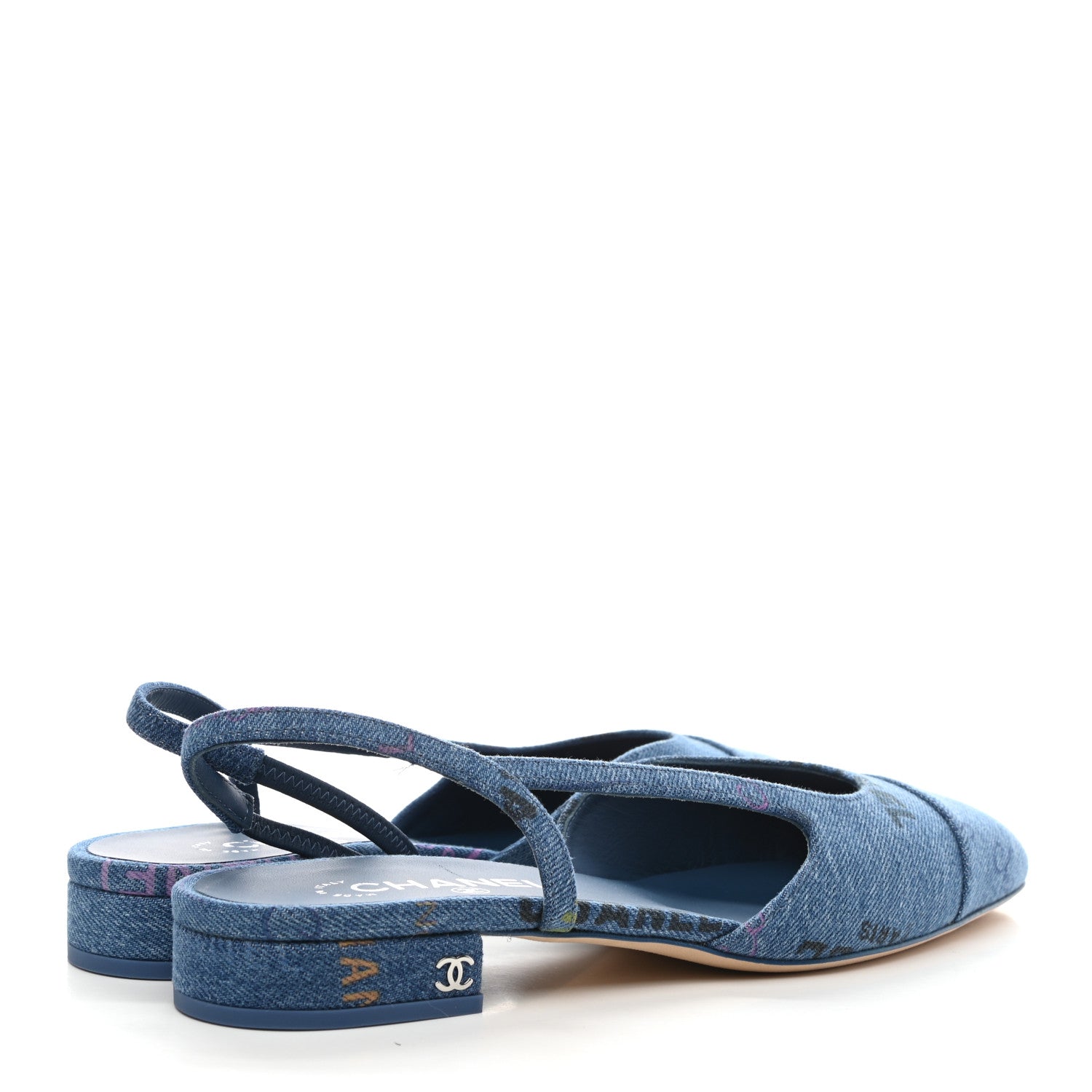 Chanel Denim Cap Toe CC Slingback Flats 40 Light Blue Multicolor 4 of 10