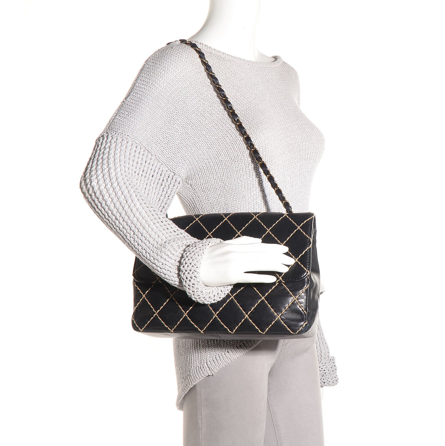 Calfskin Wild Stitch Jumbo Flap Black