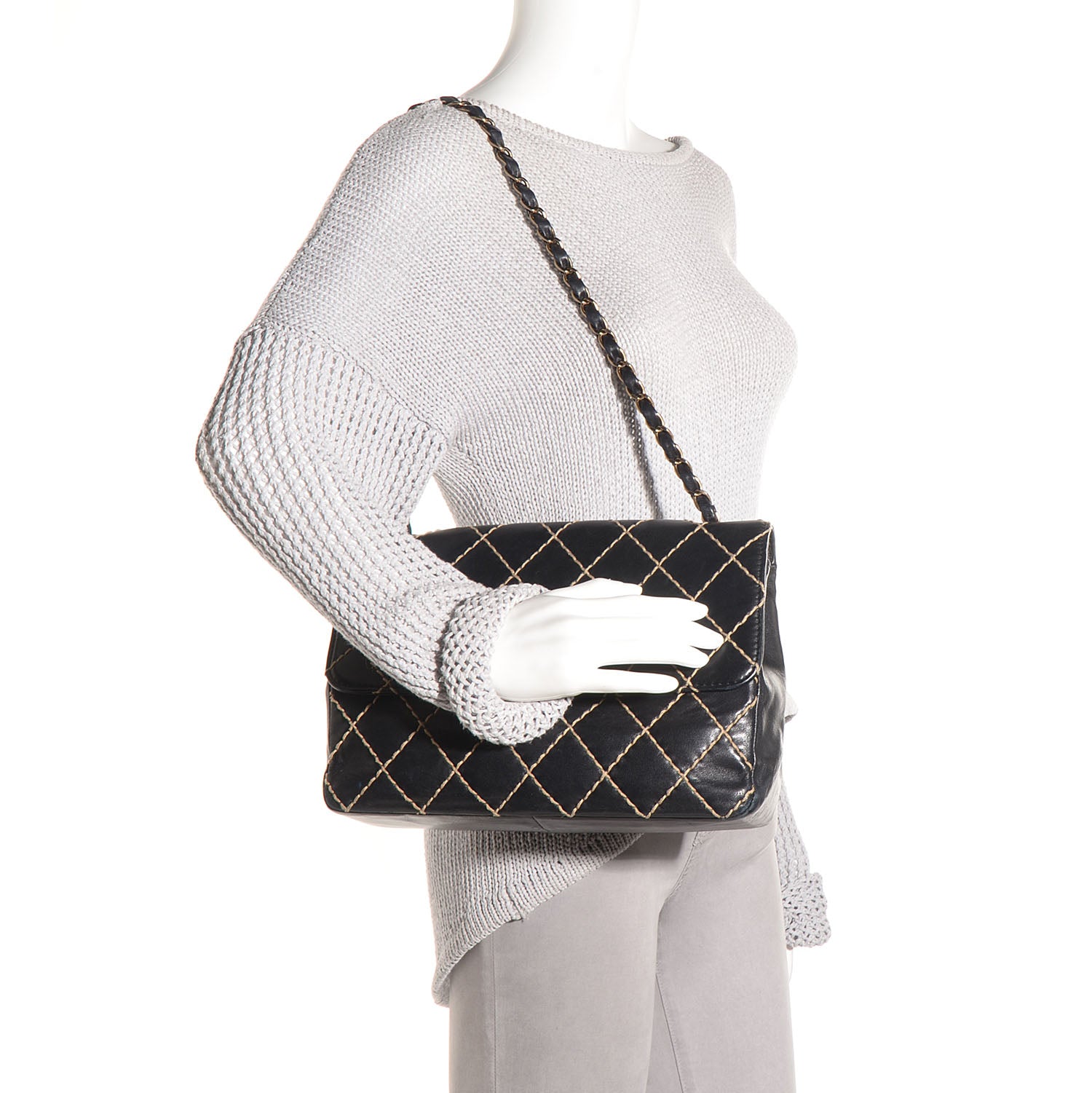 Chanel Calfskin Wild Stitch Jumbo Flap Black 2 of 8