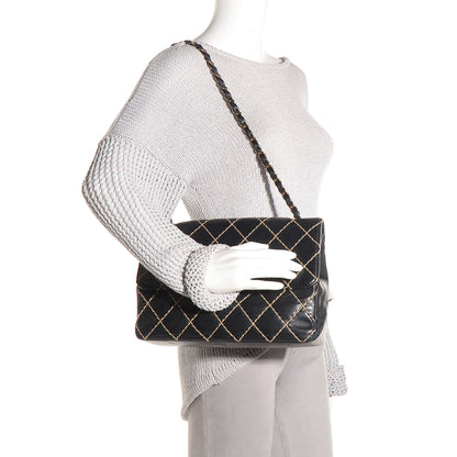 Chanel Calfskin Wild Stitch Jumbo Flap Black 2 of 8