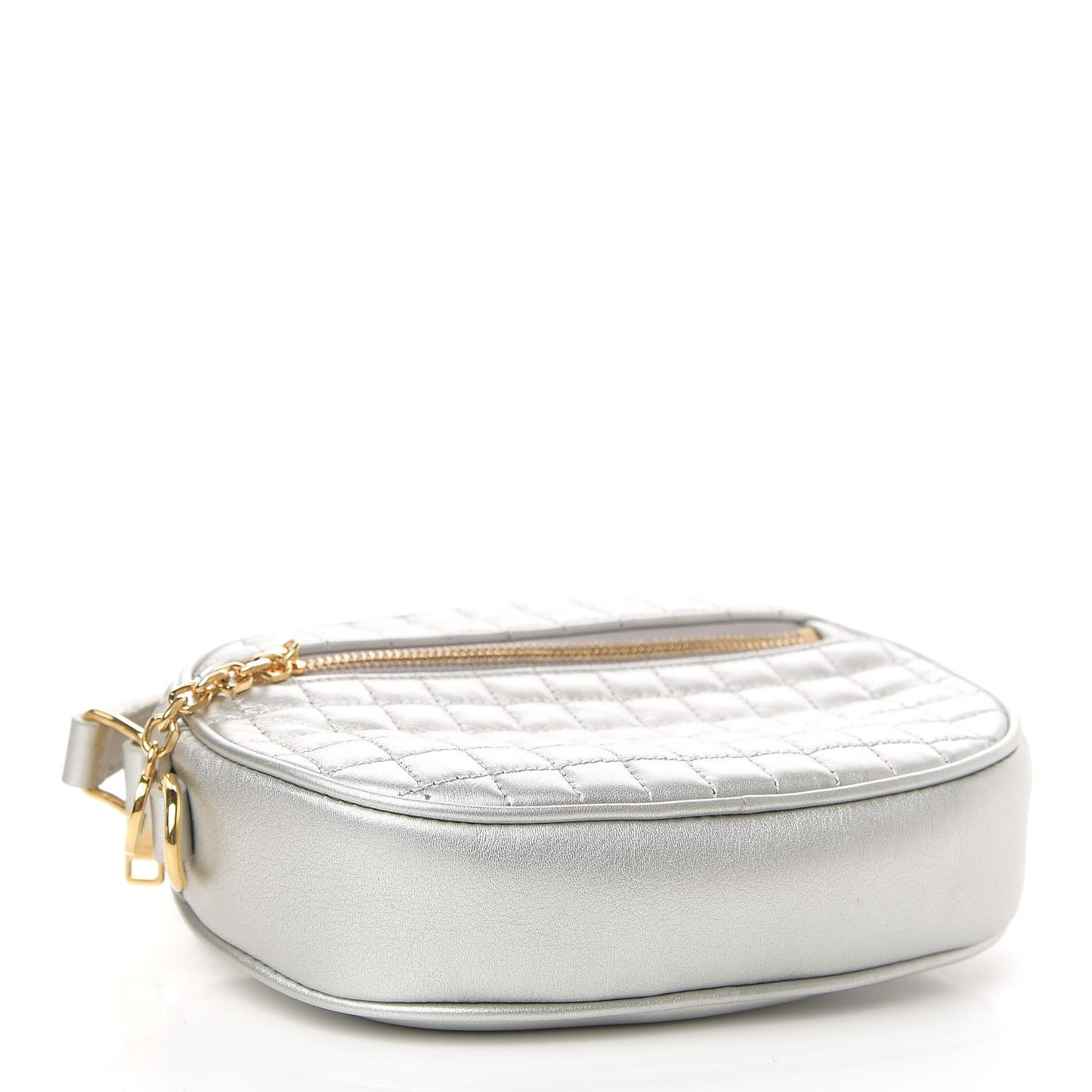 Laminated Calfskin Quilted Small C Charm Bag Silver