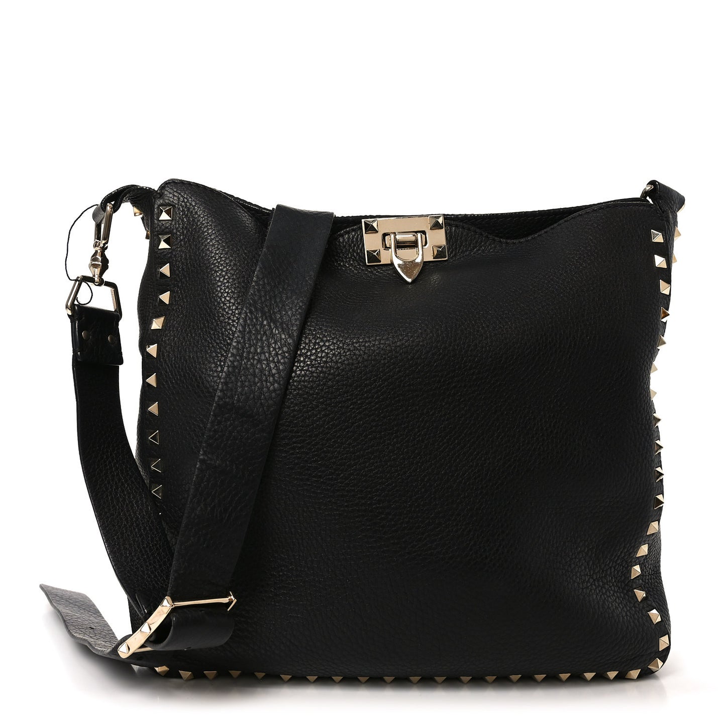 Pebbled Calfskin Large Rockstud Flip-Lock Messenger Bag Black