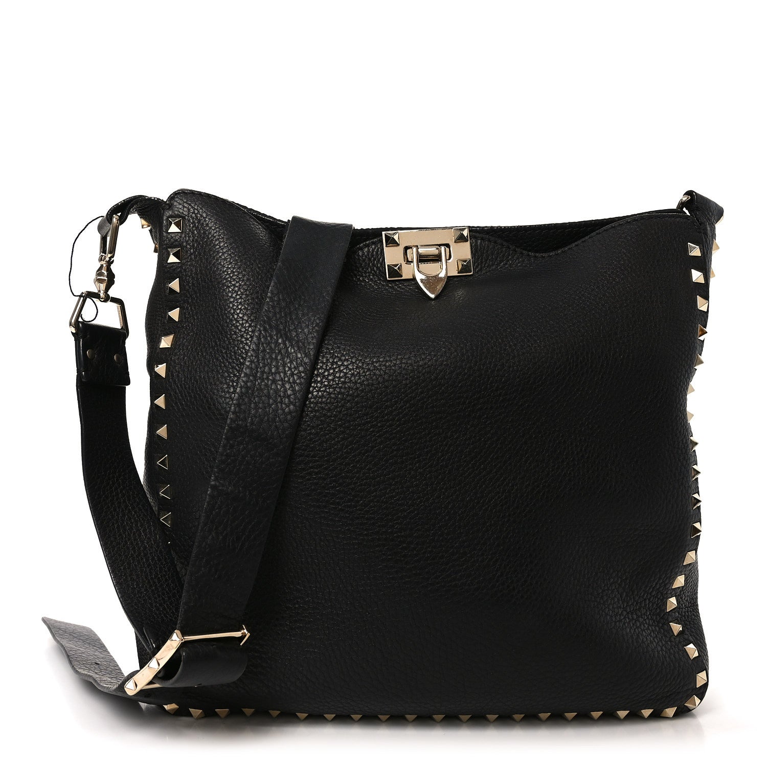 Valentino Garavani Pebbled Calfskin Large Rockstud Flip-Lock Messenger Bag Black 1 of 11