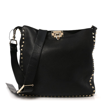Valentino Garavani Pebbled Calfskin Large Rockstud Flip-Lock Messenger Bag Black 1 of 11