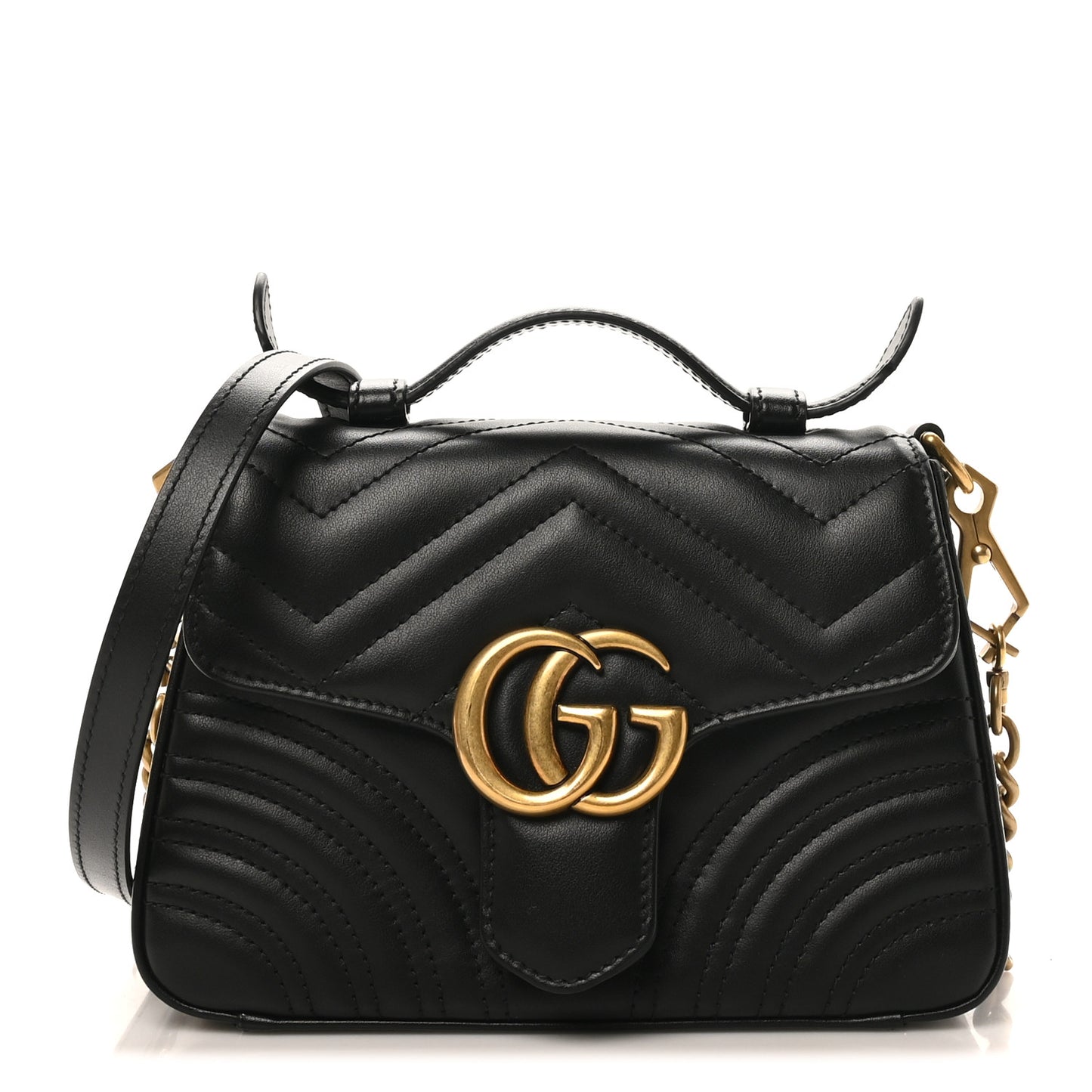 Calfskin Matelasse Mini GG Marmont Top Handle Shoulder Bag Black
