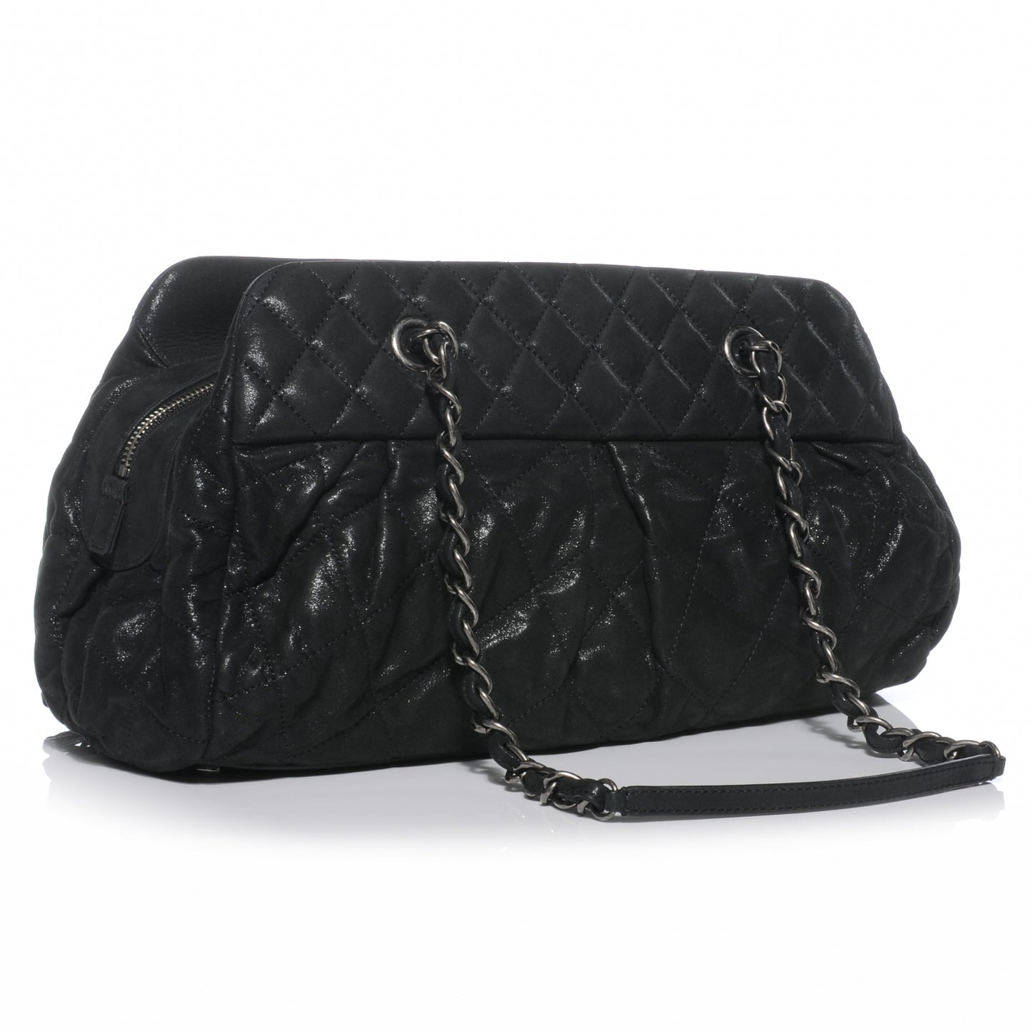 Iridescent Calfskin Chic Quilt Bowling Bag Black
