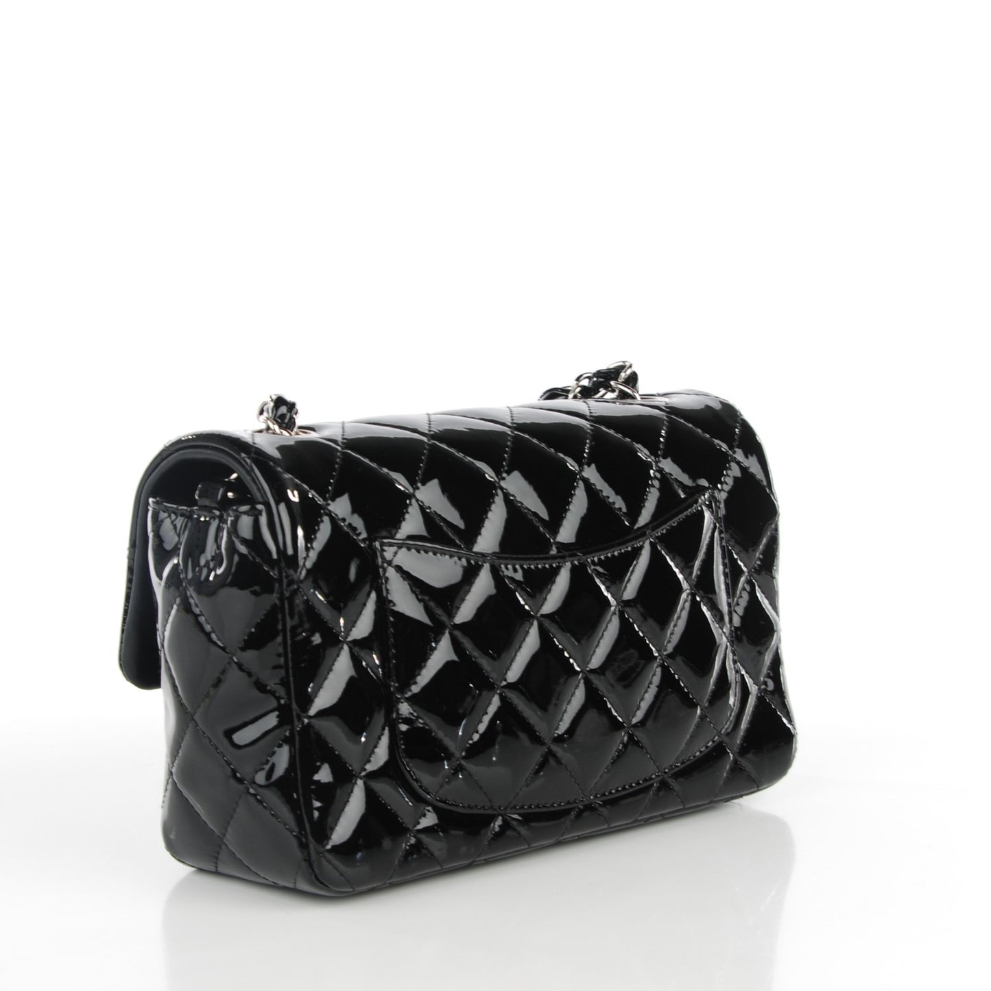 Patent Calfskin Quilted Mini Rectangular Flap Black