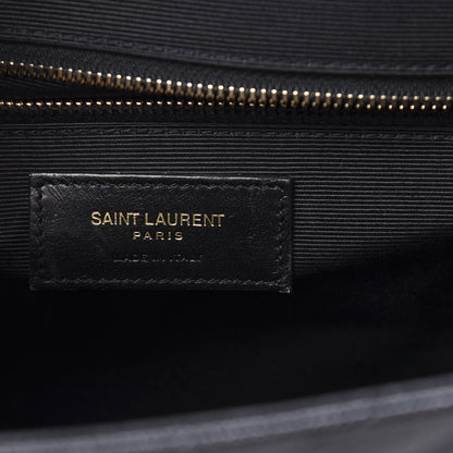 Saint Laurent Grain De Poudre Matelasse Chevron Large Monogram Satchel Black 6 of 10