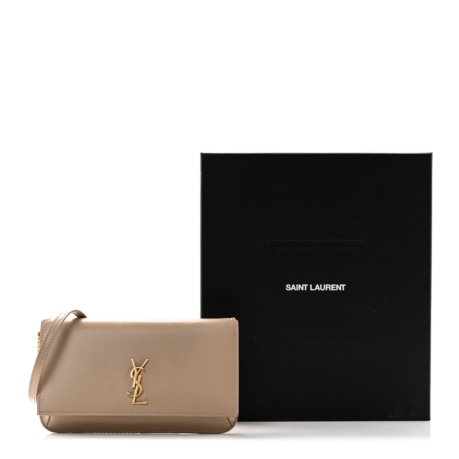 Saint Laurent Smooth Calfskin Monogram Phone Holder Crossbody Dark Beige 10 of 10