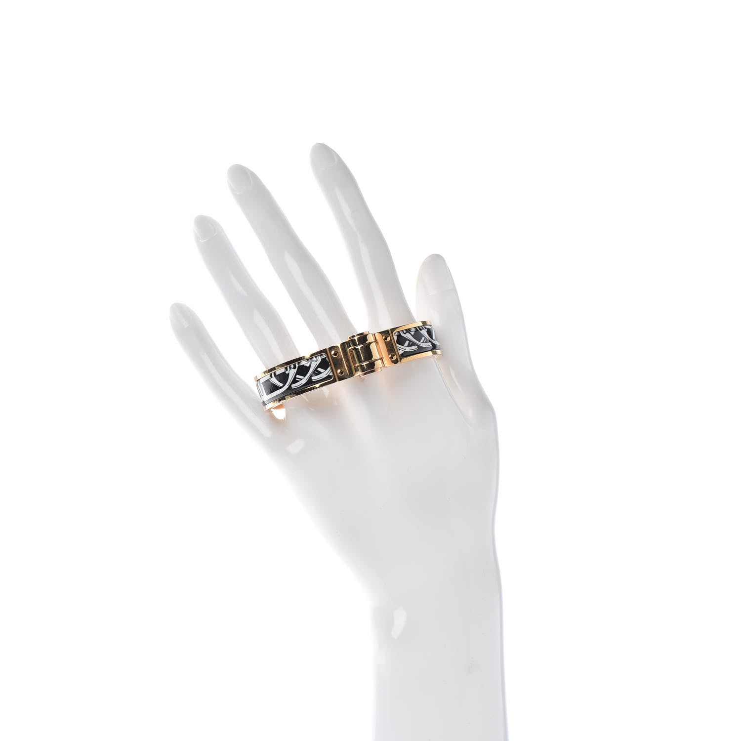 Hermes Enamel Printed Narrow Balades Equestres Positif Negatif Hinged Bracelet M Black 2 of 4