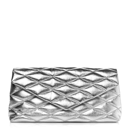Saint Laurent Metallic Lambskin Quilted Sade Puffer Envelope Clutch Argento 1 of 12
