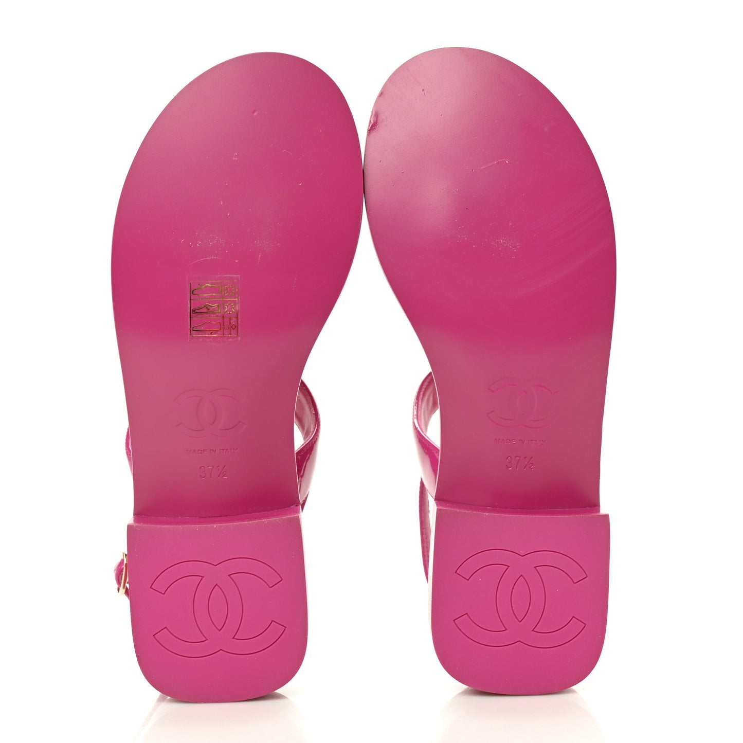 Lambskin Patent Chain CC Logo Thong Flat Sandals 37.5 Fuchsia