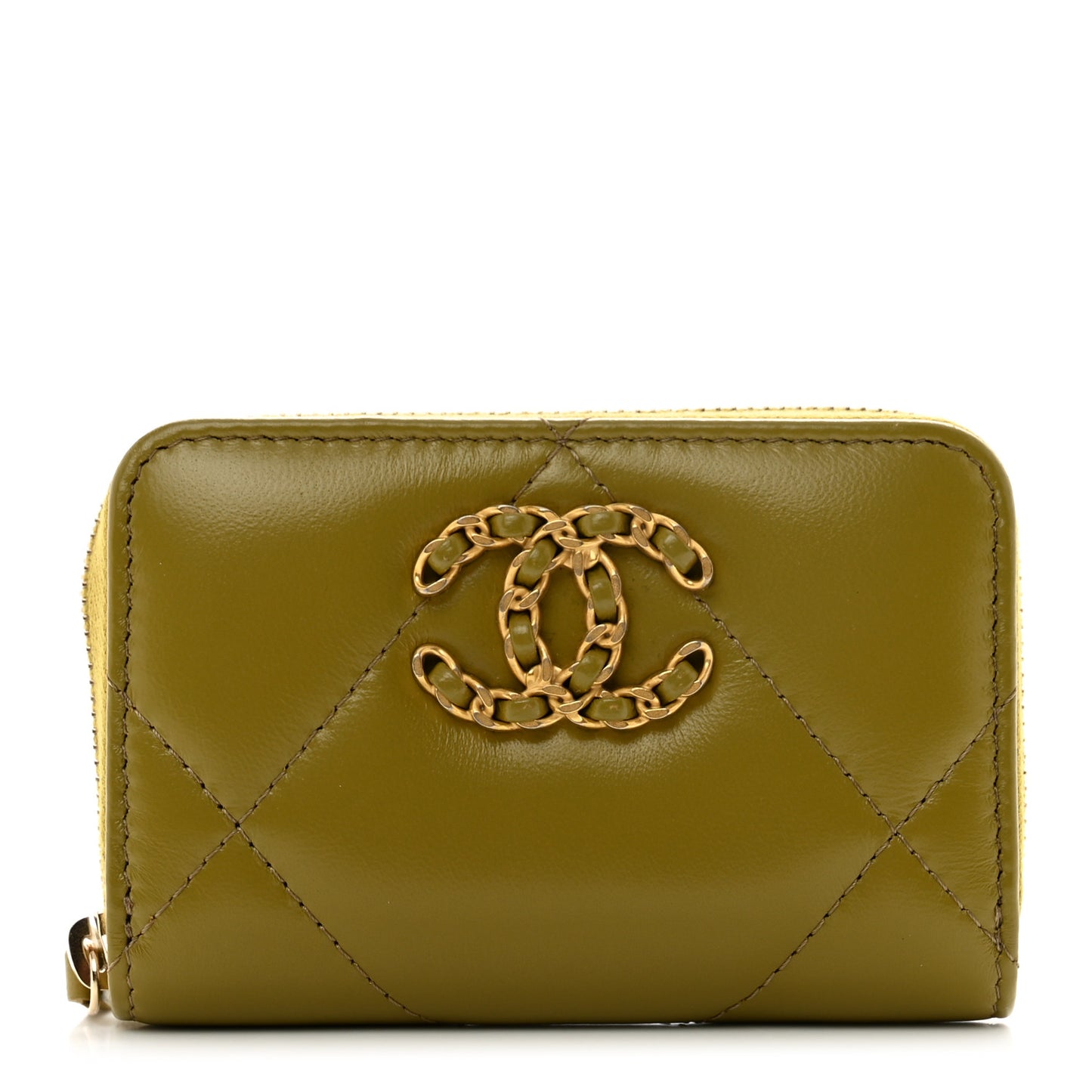 Lambskin Quilted 19 Zip Around Coin Purse Wallet Green