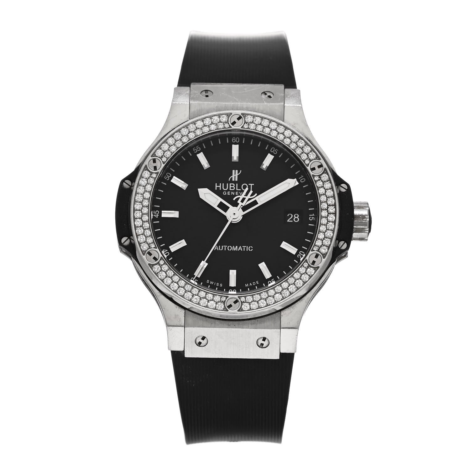 Hublot Stainless Steel Rubber Diamond Pave Bezel 38mm Big Bang Automatic Watch Black 365.SX.1170.LR.1104 1 of 5