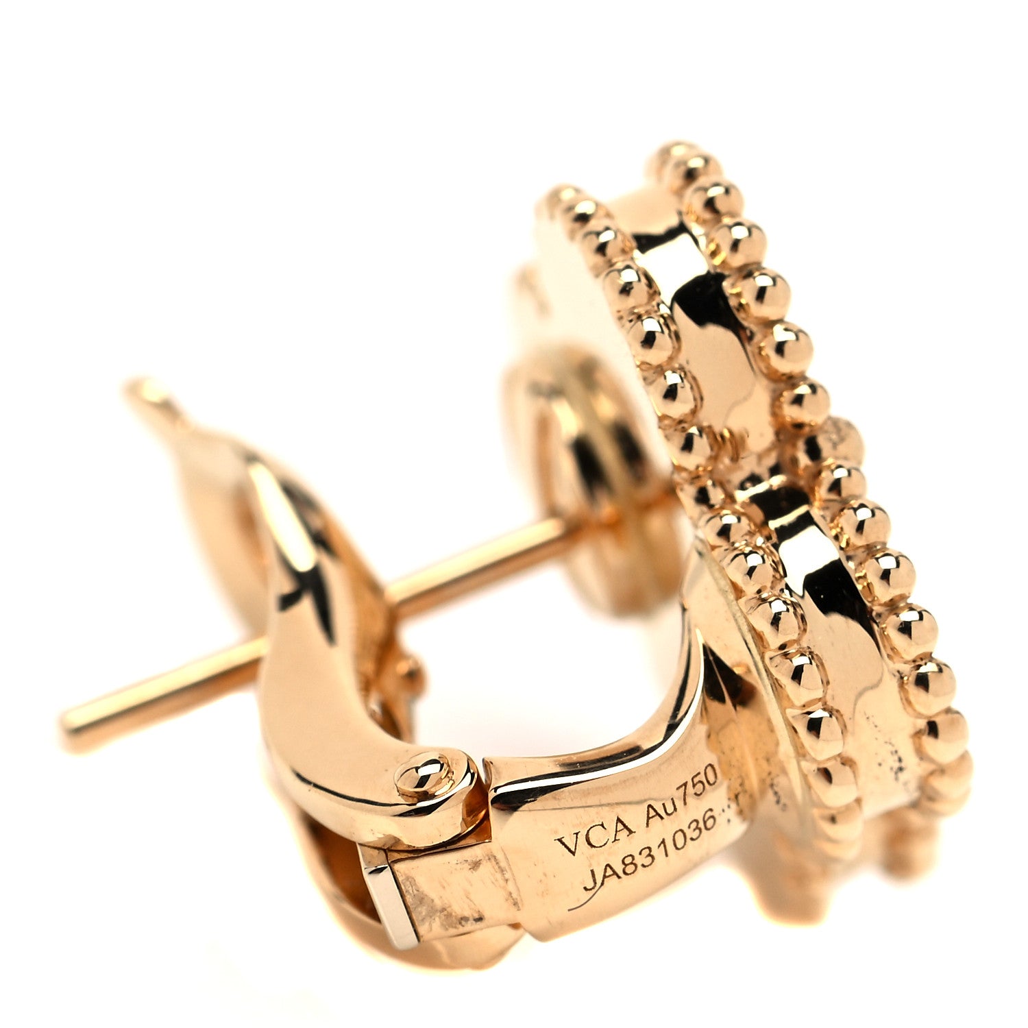 Van Cleef & Arpels 18K Yellow Gold Guilloche Vintage Alhambra Earrings 4 of 5