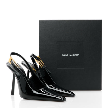 Saint Laurent Glazed Calfskin Lee Slingback Pumps 40 Black 8 of 8