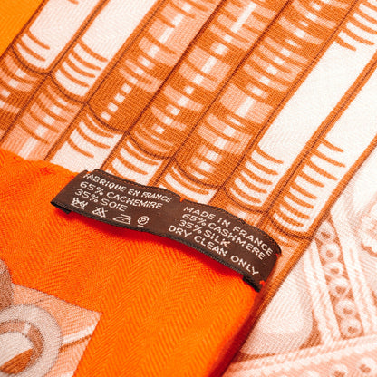Hermes Cashmere Silk Ceintures et Liens Shawl 140 Orange Bouton D'or Mauve 6 of 16