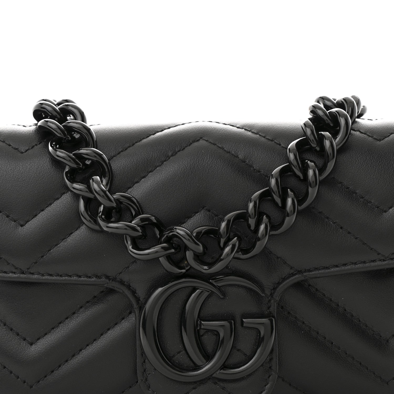 Gucci Calfskin Matelasse Monochrome GG Marmont Chain Belt Bag Black 7 of 9