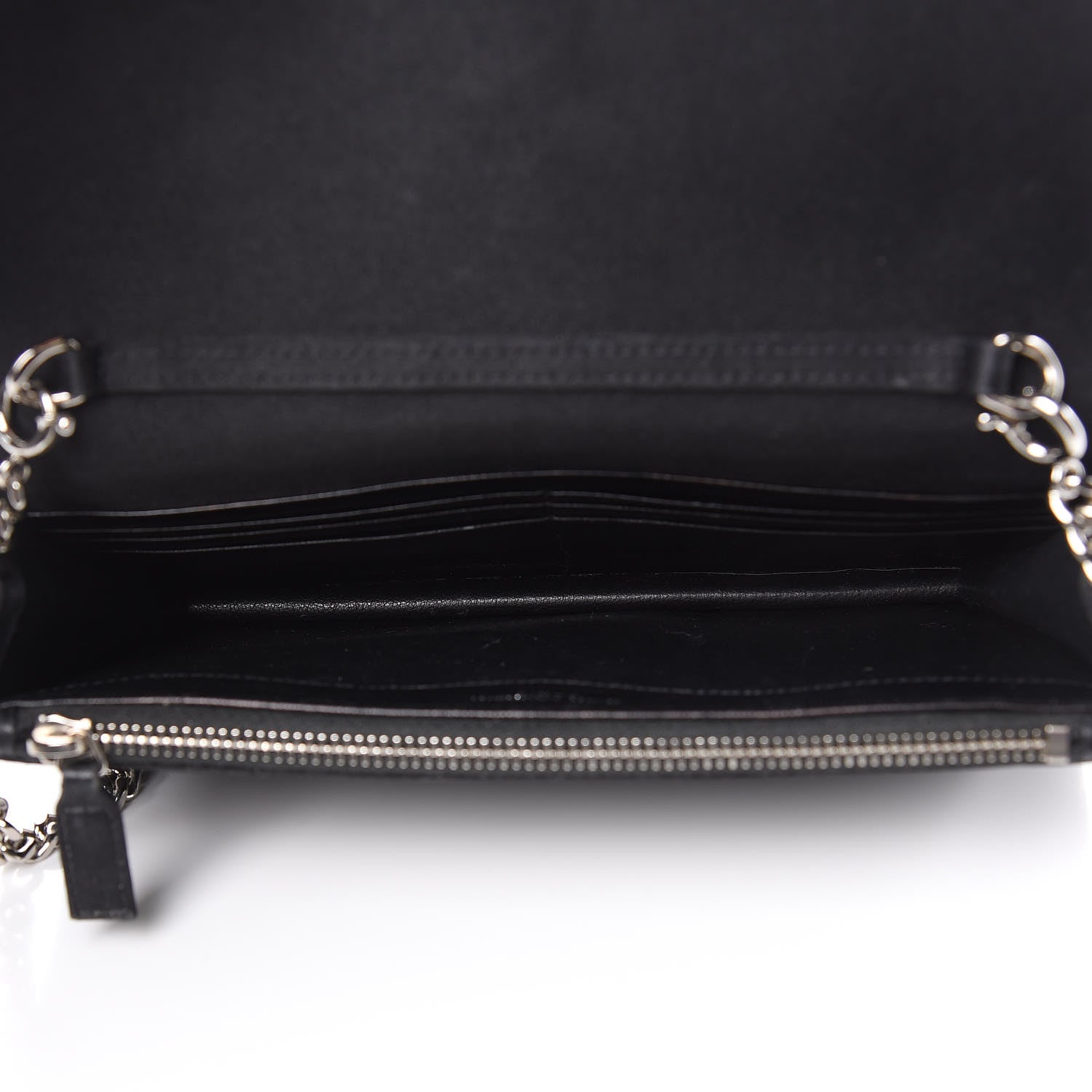 Saint Laurent Satin Chevron Monogram Envelope Chain Wallet Black 5 of 15