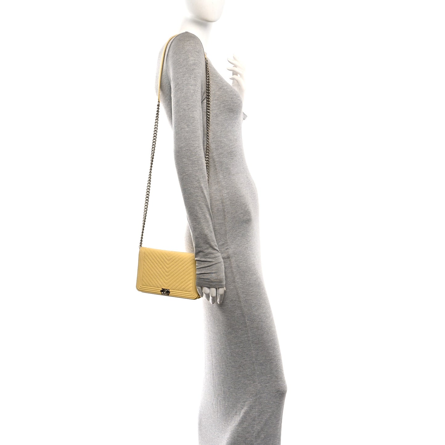 Caviar Chevron Quilted Boy Wallet On Chain WOC Yellow