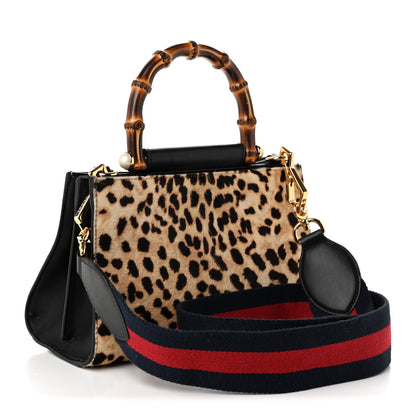 Gucci Calf Hair Bamboo Web Leopard Print Mini Nymphaea Top Handle Bag 3 of 10