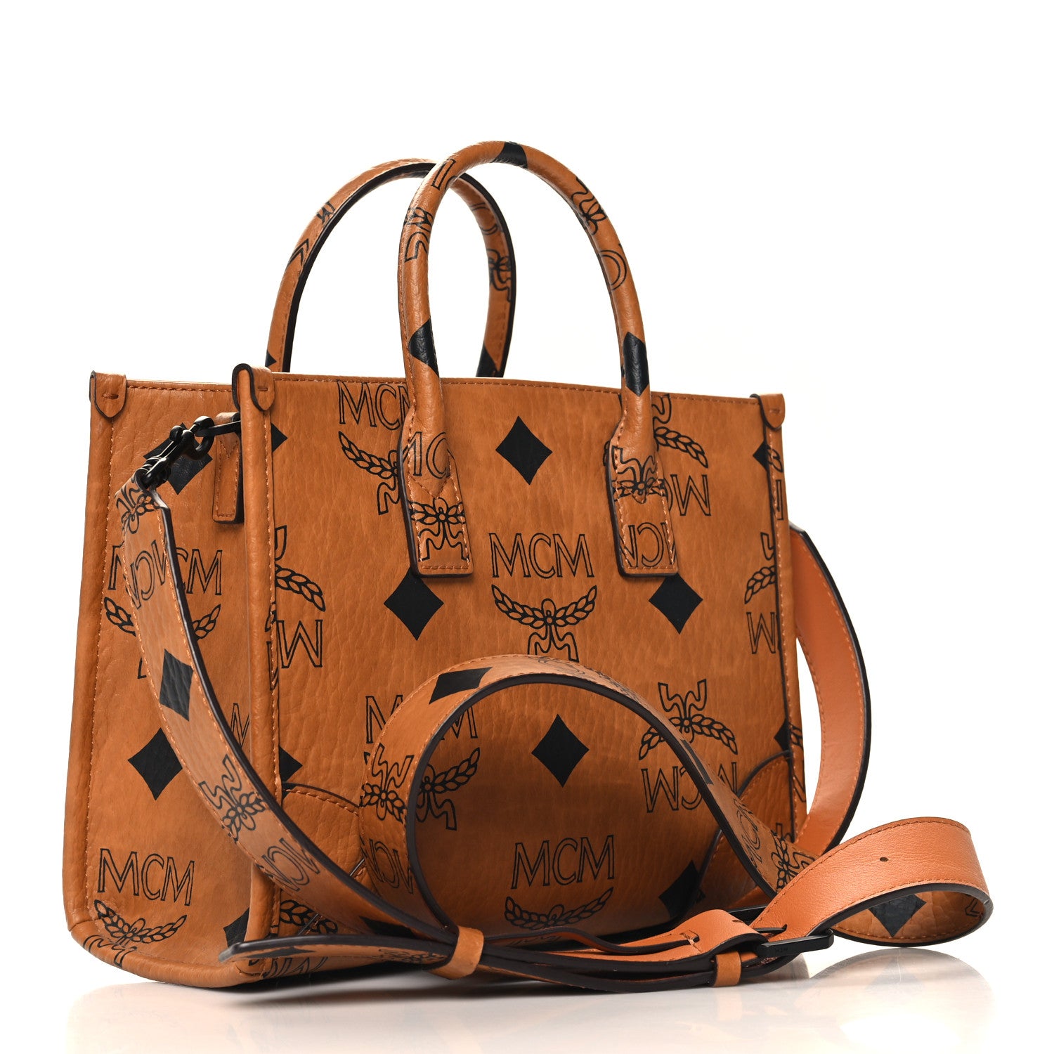 MCM Maxi Visetos Small Munchen Tote Cognac 3 of 9
