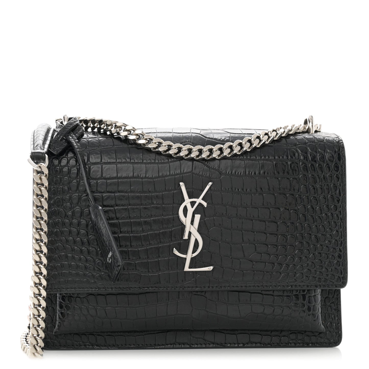 Calfskin Crocodile Embossed Medium Monogram Sunset Black