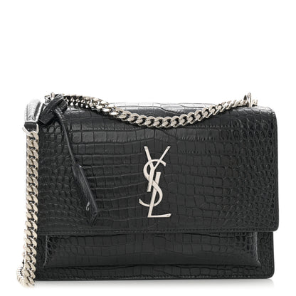 Saint Laurent Calfskin Crocodile Embossed Medium Monogram Sunset Black 1 of 10
