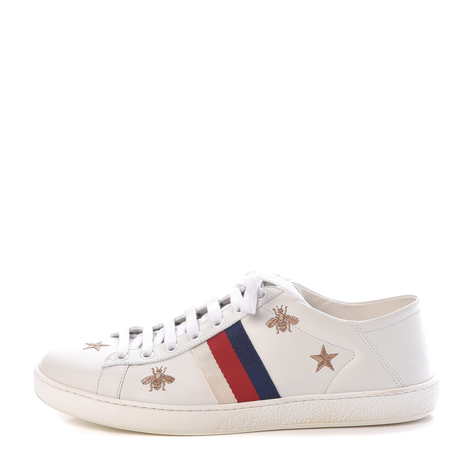 Gucci Calfskin Bee Star Embroidered Womens Sylvie Web Ace Sneakers 39.5 White Blue 1 of 9