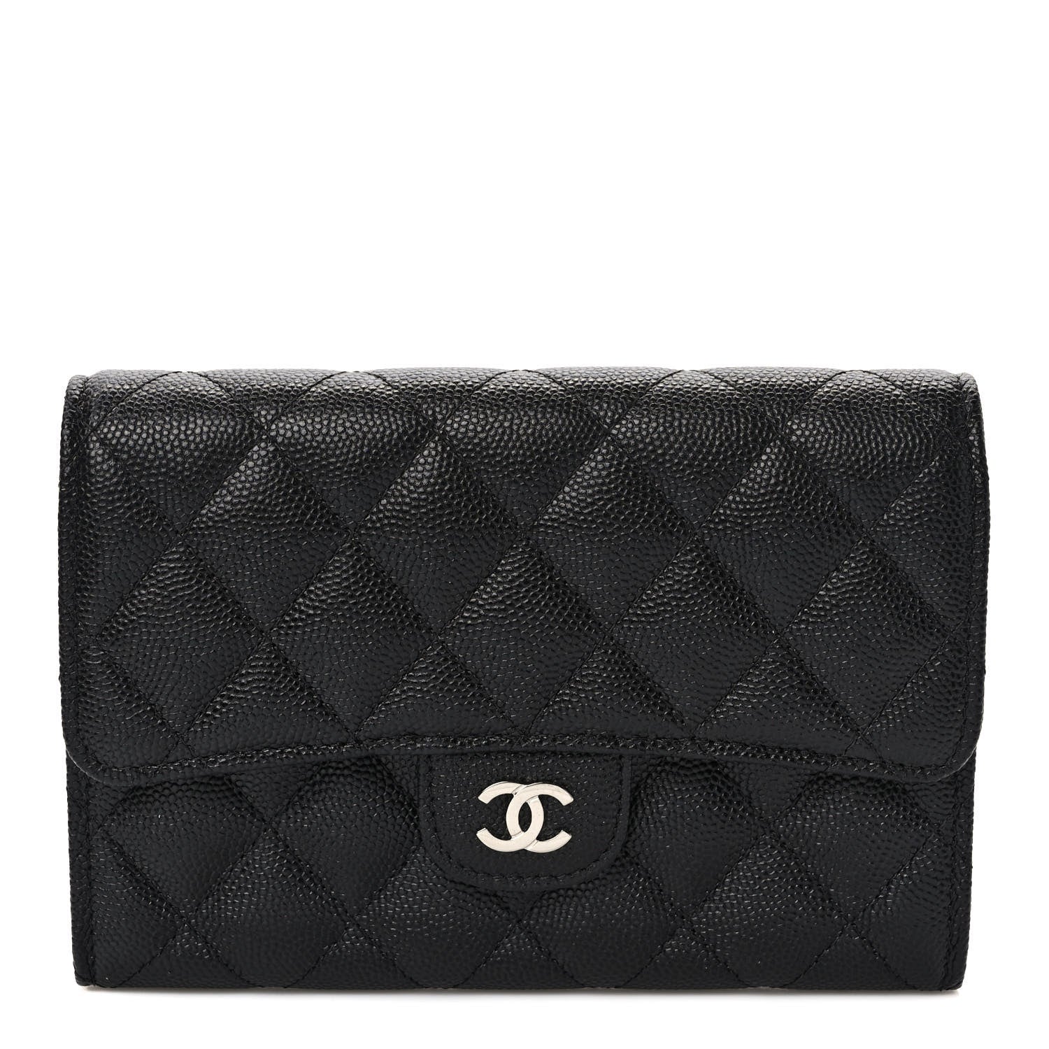 Chanel Caviar Quilted Large Gusset Flap Wallet Black 1 of 7