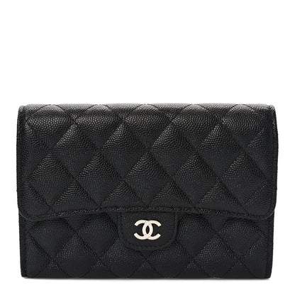 Chanel Caviar Quilted Large Gusset Flap Wallet Black 1 of 7