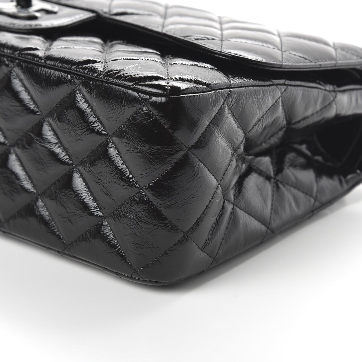 Shiny Distressed Calfskin Quilted Jumbo Double Flap So Black