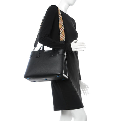 Burberry Derby Calfskin House Check Medium Banner Tote Black 2 of 11