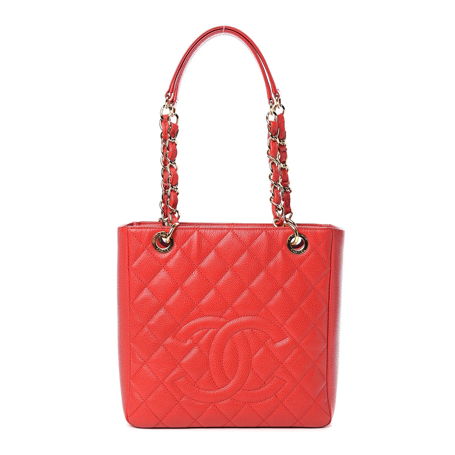 Caviar Quilted Petit Shopping Tote PST Red