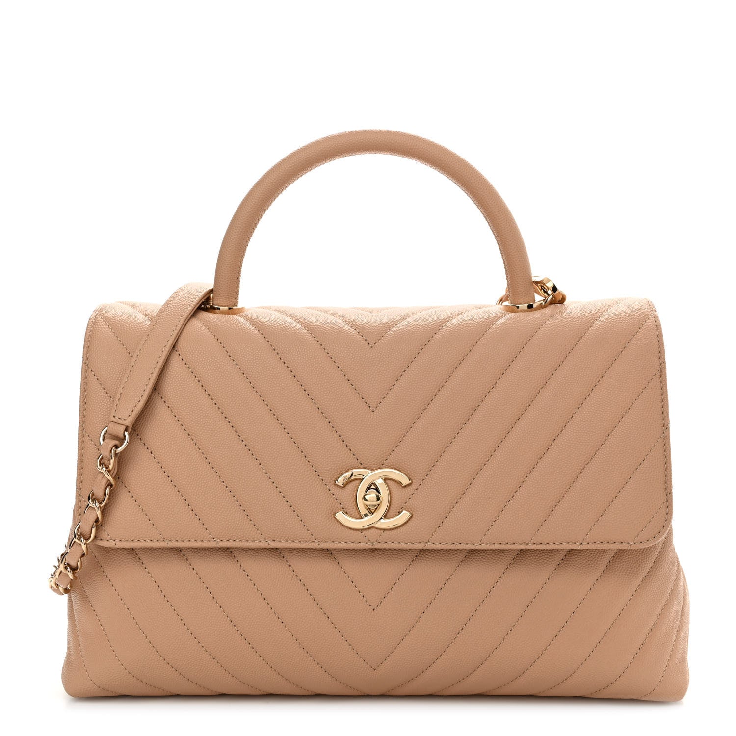 Chanel Caviar Chevron Quilted Medium Coco Handle Flap Beige 1 of 10