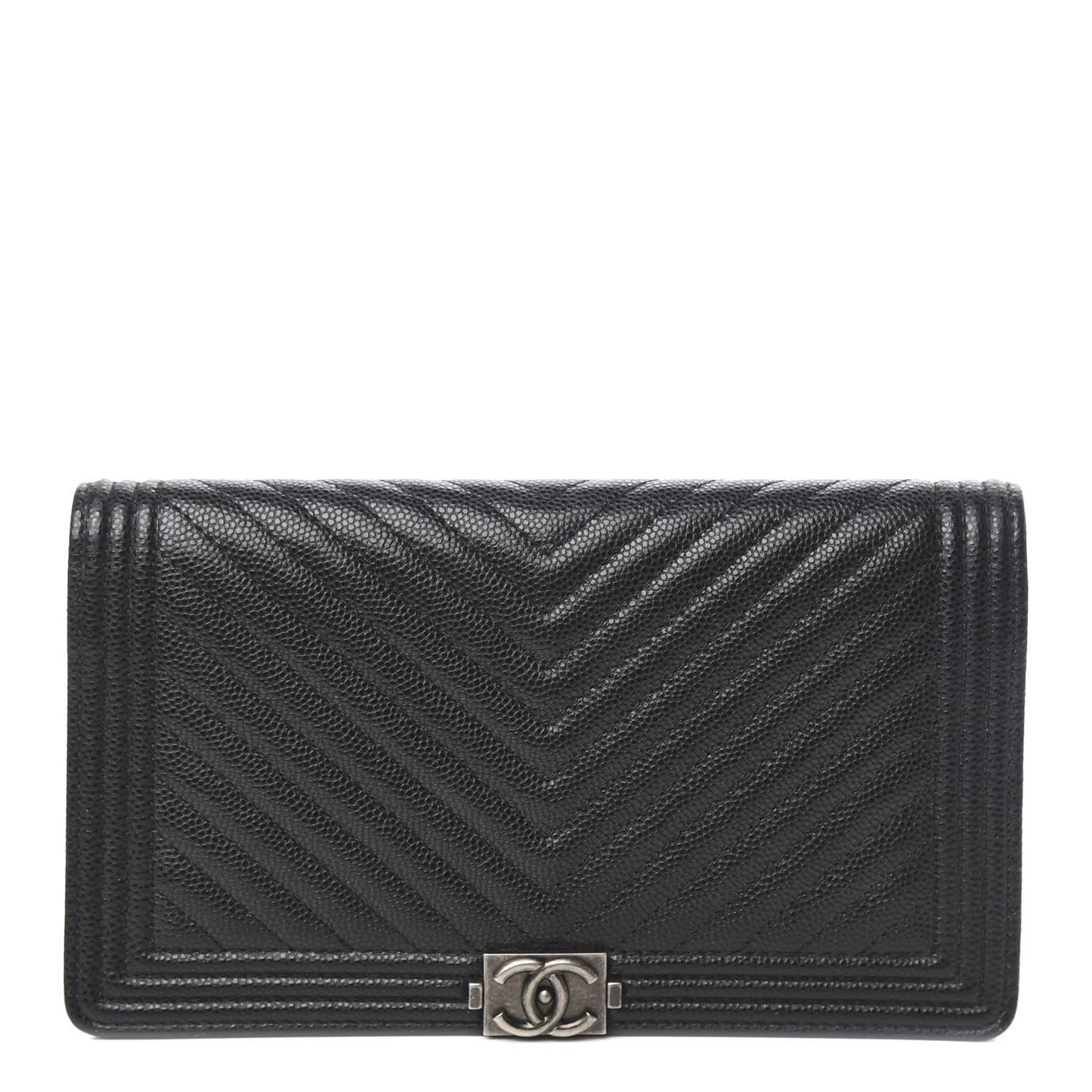 Caviar Chevron Quilted Boy Yen Wallet Black