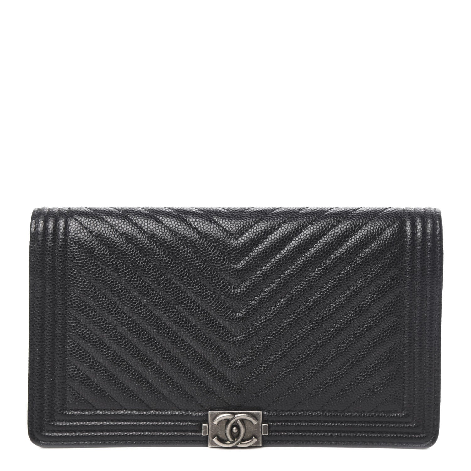 Chanel Caviar Chevron Quilted Boy Yen Wallet Black 1 of 9