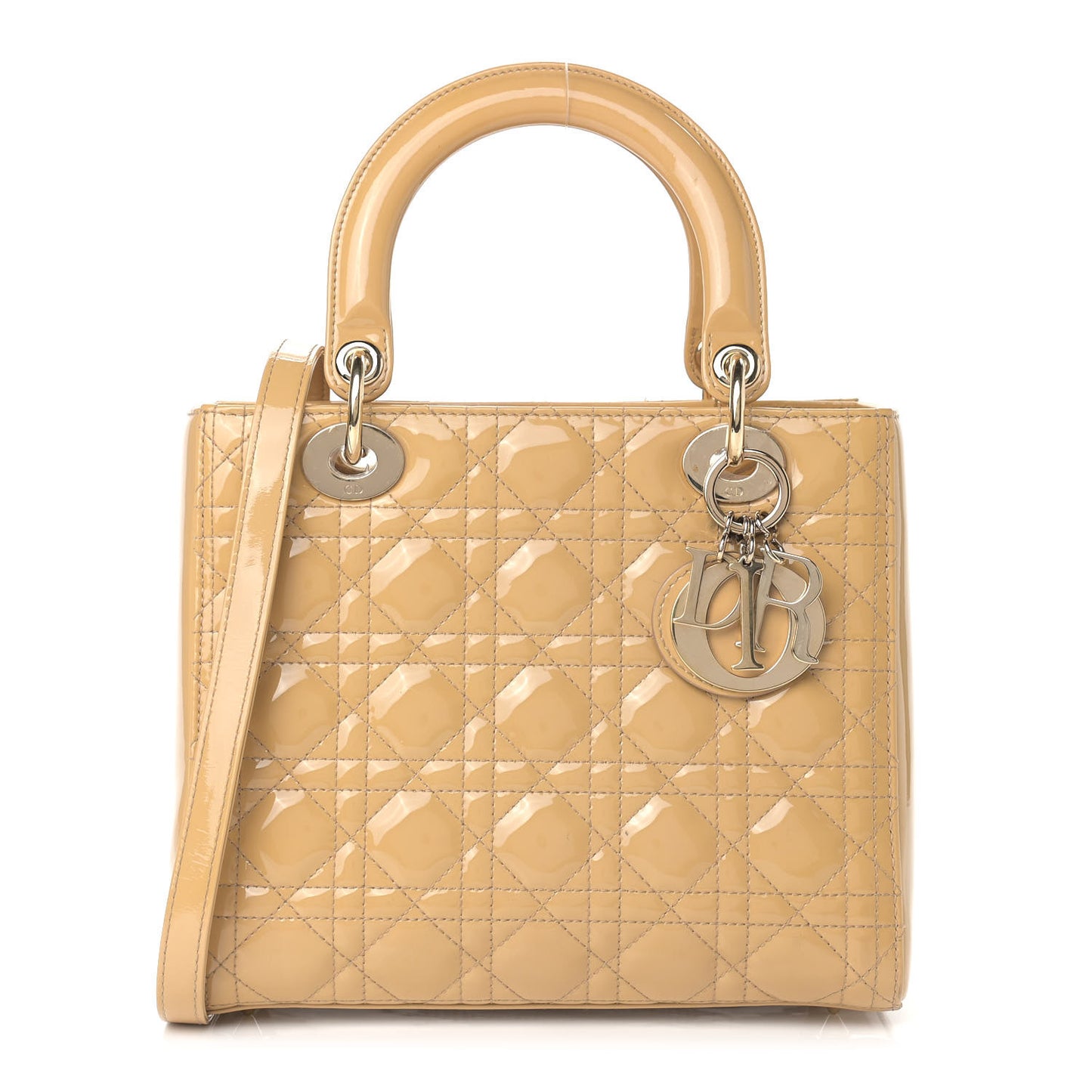 Patent Cannage Medium Lady Dior Beige