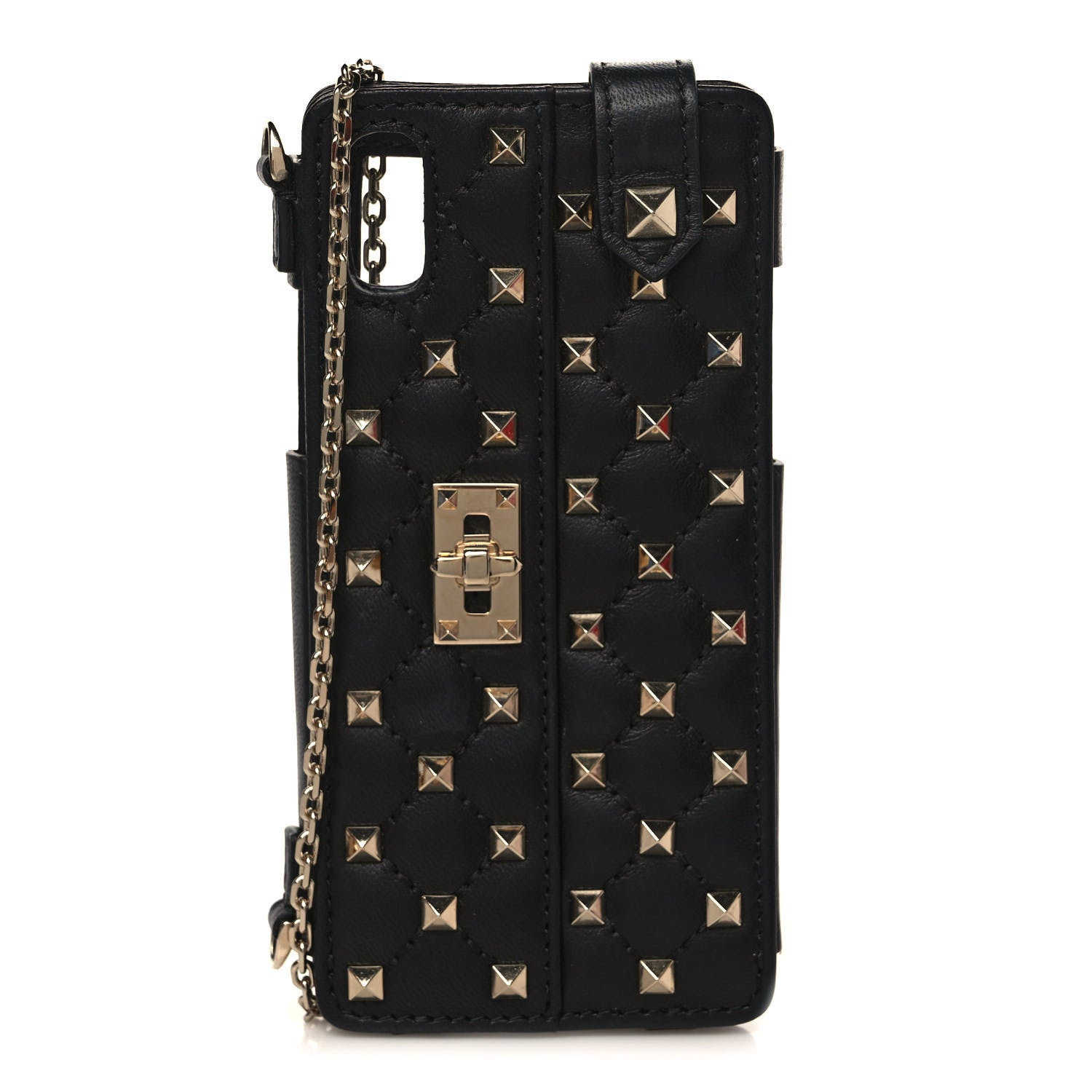 Valentino Garavani Calfskin Rockstud Spike iPhone X Phone Case With Chain Black 1 of 5