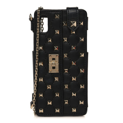 Valentino Garavani Calfskin Rockstud Spike iPhone X Phone Case With Chain Black 1 of 5