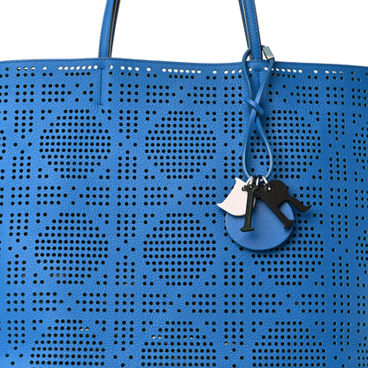 Christian Dior Calfskin Perforated Cannage Dioriva Tote Blue 7 of 9
