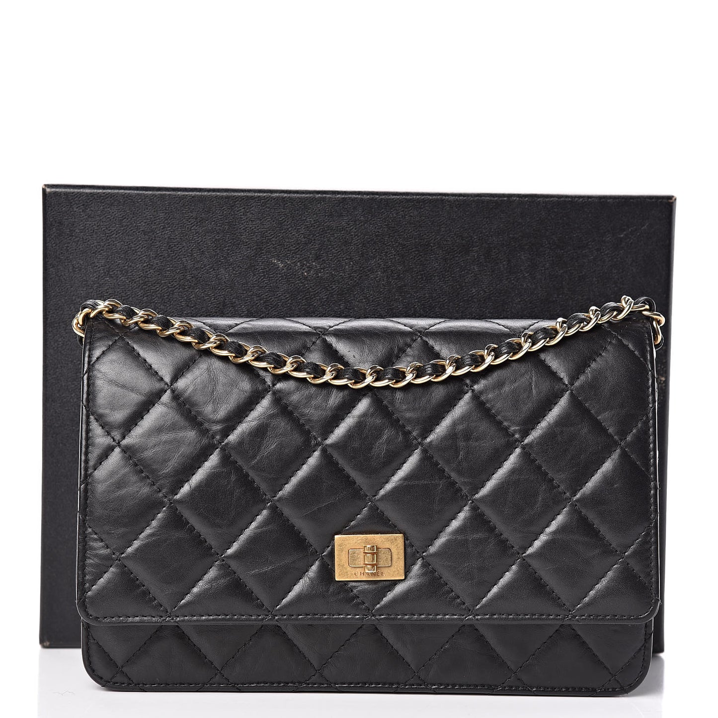 Aged Calfskin Quilted Reissue Wallet On Chain WOC Black