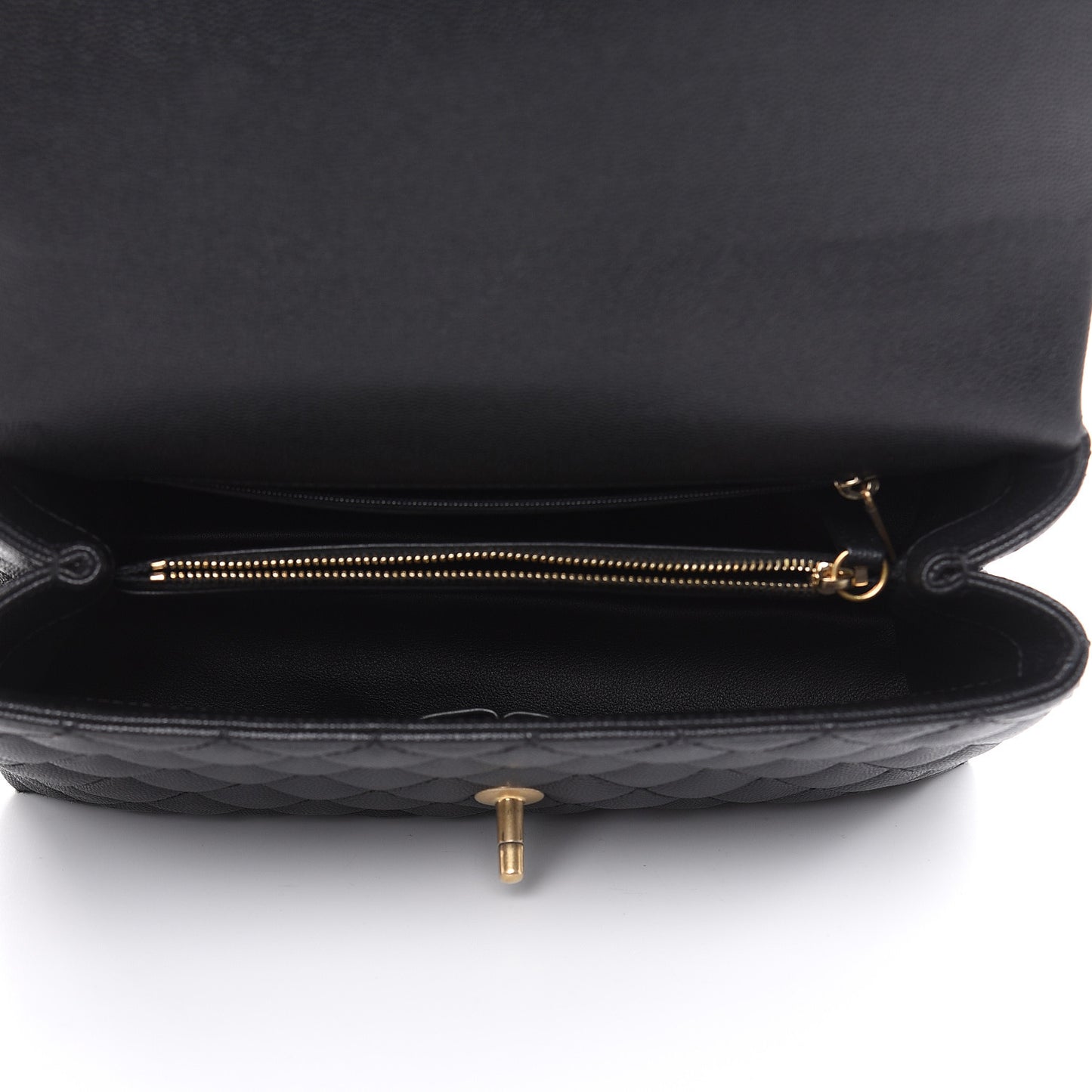 Caviar Lizard Embossed Quilted Small Coco Handle Flap Black