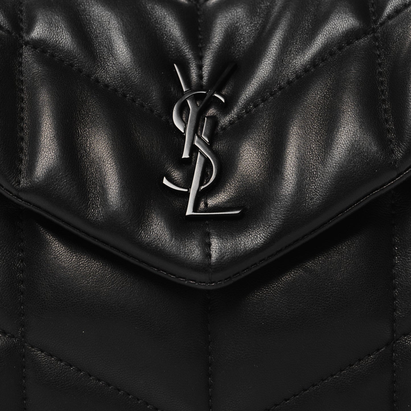 Calfskin Quilted Toy Loulou Puffer Monogram Monochrome Chain Satchel Black