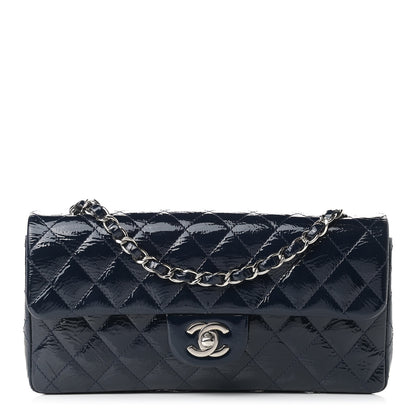 Chanel Distressed Patent Quilted East West Flap Navy Blue 1 of 15