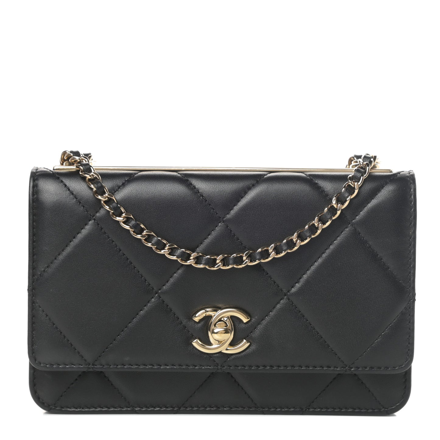 Lambskin Quilted Trendy CC Wallet On Chain WOC Black
